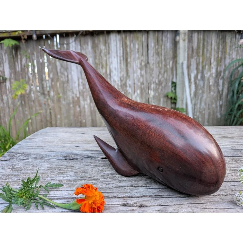 Vintage Ironwood Whale Figurine, Made In Mexico